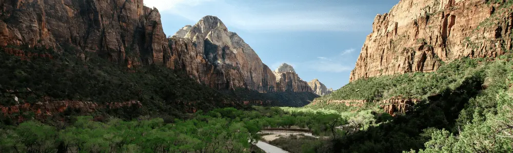 River snaking through river valley between mountain peaks