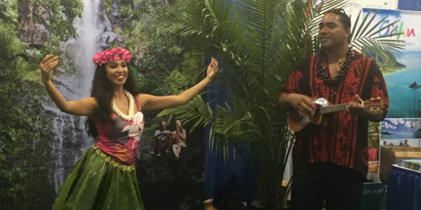Some booths at the tradeshow - like Hawaii's - including live entertainment!