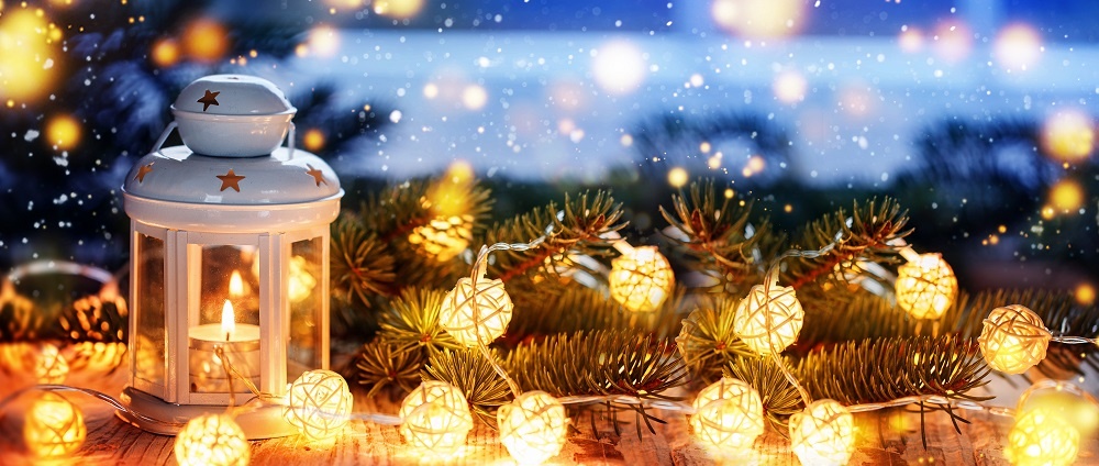 Christmas Candle Lantern, Christmas And New Year Background, Banner.
