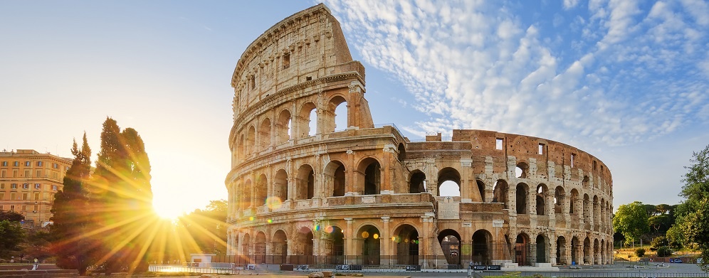 Colosseum In Rome And Morning Sun, Italy