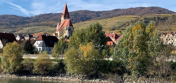 Church along a river bank
