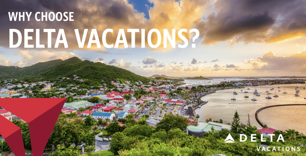 "Why Choose Delta Vacations?" Image of city next to a body of water. 